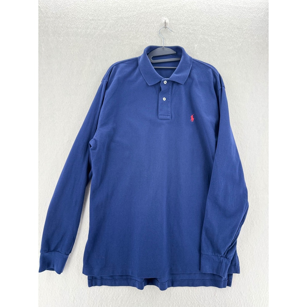 Polo Ralph Lauren - Long Sleeve Polo Pique Cotton - Navy Blue - L - Mens
